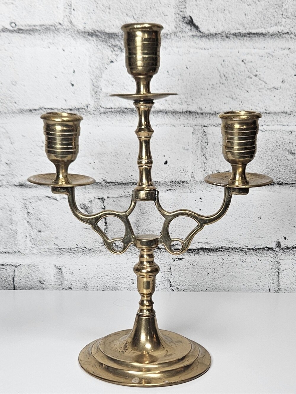 Vintage Brass 3 Arm Candelabra Candle Holder Centerpiece Decor